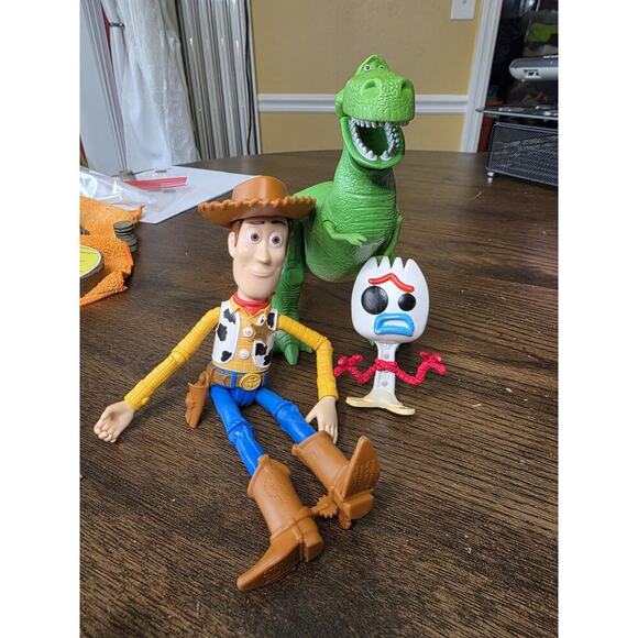 Disney Pixar Other - Toy Story Action Figures Lot of 3 Woody, Rex & Spone Forky Disney Pixar VIDEO